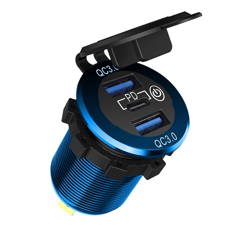 Bluejw 60W USB C Car Charger, PD Type C QC3.0 Dual Port, Triple 12V USB Socket Car Charger with Touch Switch for Car Boat Marine Automobile Chargers - Image 1